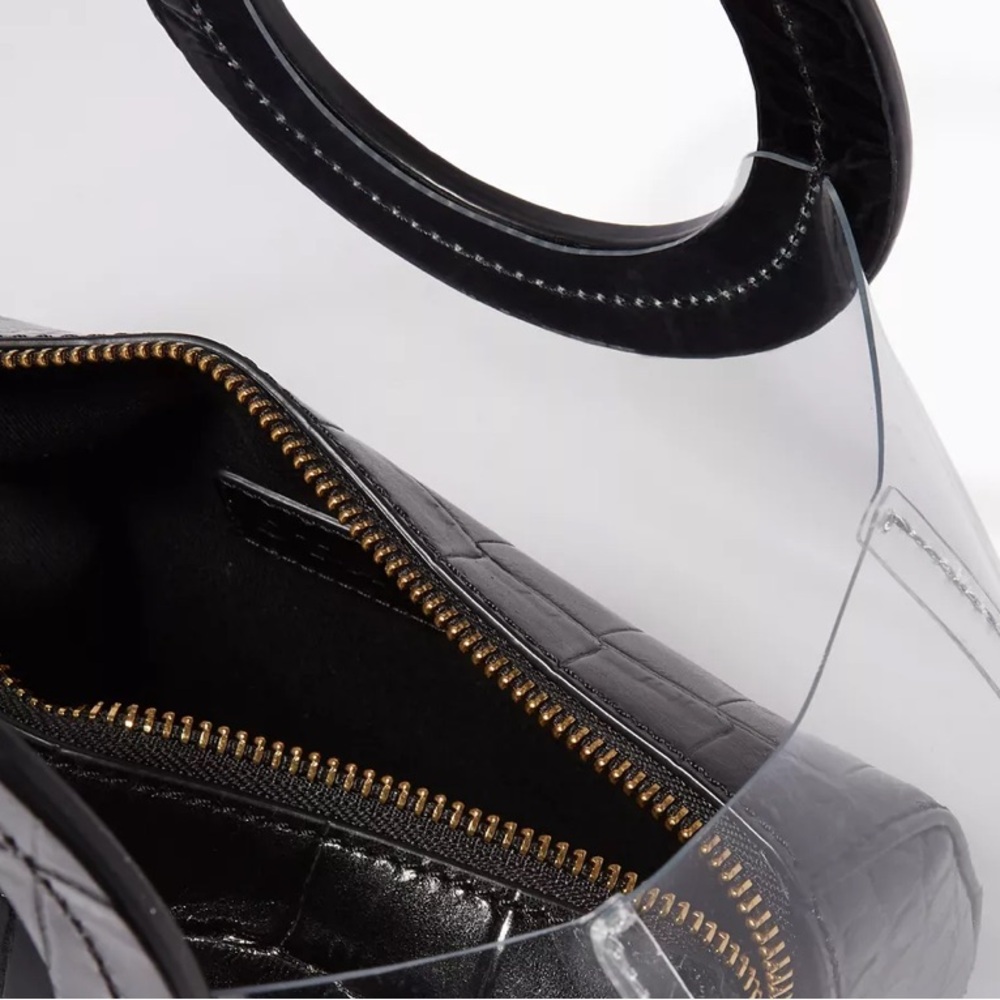 STAUD Frida Bag Black Leather Croc & Clear PVC Tote Handbag Convertible - Picture 4 of 14